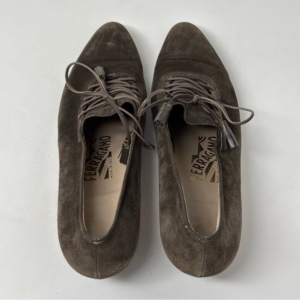 Salvatore Ferragamo Brown Suede Ramato Lace Up Kitten Heels Size 8AA - Picture 6 of 15